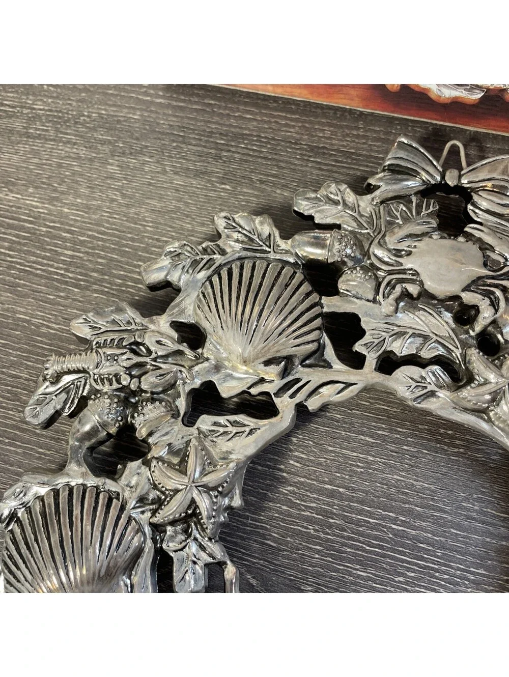 Godinger 1994 Silver Plated Seashell Coastal Wreath Trivet Seahorse Starfish